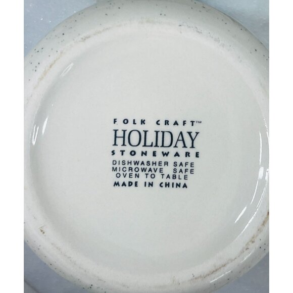 Vtg Holiday Stoneware Creamer & Sugar Set Christmas Tree Red Green Folk Craft - Picture 3 of 7